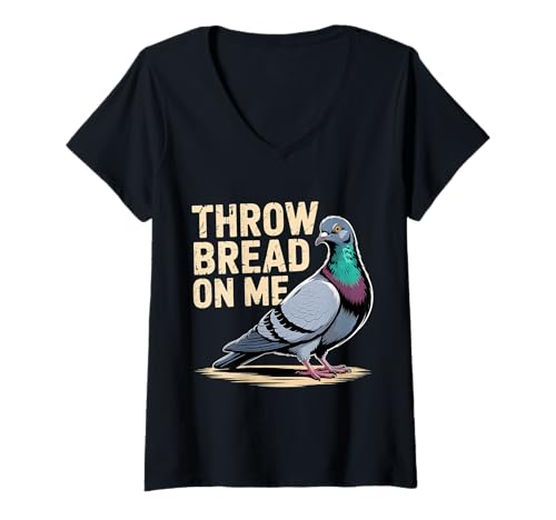 Damen Throw Bread On Me Vogelwitztier hungrig |- T-Shirt mit V-Ausschnitt Damen Throw Bread On Me Vogelwitztier hungrig |- T-Shirt mit V-Ausschnitt von Gefiederter Chaos Vogelwitz