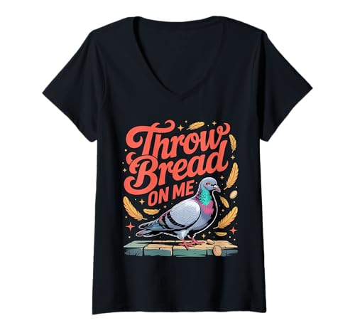 Damen Throw Bread On Me Vogelwitztier hungrig - T-Shirt mit V-Ausschnitt Damen Throw Bread On Me Vogelwitztier hungrig - T-Shirt mit V-Ausschnitt von Gefiederter Chaos Vogelwitz