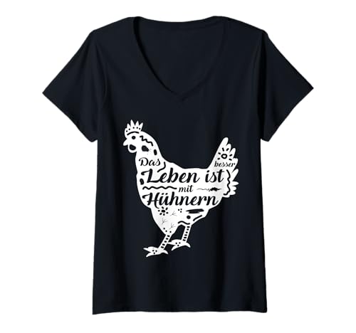 Damen Das Leben ist schöner mit Hühnern Bauernhof Huhn Hühnerstall T-Shirt mit V-Ausschnitt Damen Das Leben ist schöner mit Hühnern Bauernhof Huhn Hühnerstall T-Shirt mit V-Ausschnitt von Geflügelfarm Bauer Landwirt Henne Hühnereier