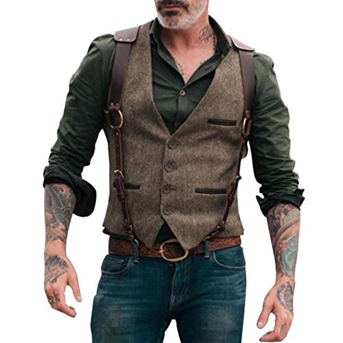 Anzugweste Herren Trachtenweste ärmellose Westen Slim Fit Anzug Slim fit V-Ausschnitt Ärmellose Seidenweste Gilet Herrenbekleidung Knöpfe V-Ausschnitt Schlank Gentleman von Gefomuofe