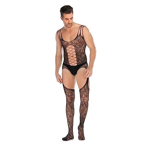 Bodysuit Herren Sexy Spitze Durchsichtig Stringbody Ärmellos Männerbody Unterwäsche Muskel Shirt High Cut Wrestling Unterhemd Einteiler Sissy Dessous Nachtwäsche Reizwäsche von Gefomuofe