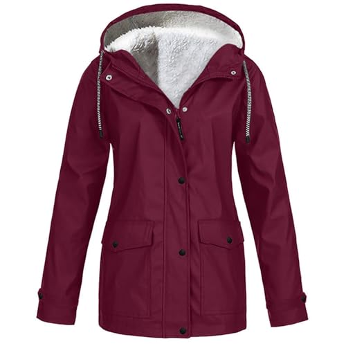 Damen Regenjacke Wasserdicht Winddichter Wasserdicht Atmungsaktiv Regenjacke Große Größen mit Kapuze Leichte Gefütterte Regenjacke Damen Fahrrad Kapuzenjacke Reißverschluss Outdoorjacke von Gefomuofe