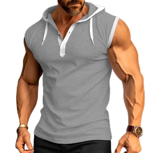 Gefomuofe Ärmellose T-Shirts Herren Festival Outfit Sommer Mit Kapuze Tanktop Sommer Trägershirt Gym T-Shirts Tshirt Mit Kapuze Lung Tanktops Unterhemd Axelshirt von Gefomuofe