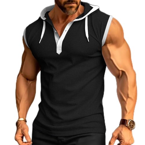 Gefomuofe Ärmellose T-Shirts Herren Festival Outfit Sommer Mit Kapuze Tanktop Sommer Trägershirt Gym T-Shirts Tshirt Mit Kapuze Lung Tanktops Unterhemd Axelshirt von Gefomuofe