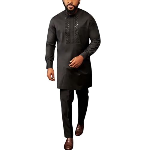 Gefomuofe Afrikanisches Herren-Outfit Afrikanische Kleidung 2 Teile Set Freizeitanzug Gemütliche Zweiteiliger Arabisch Islamische Kaftan Ethnische Kleidung von Gefomuofe