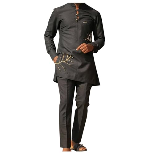 Gefomuofe Afrikanisches Herren-Outfit Afrikanische Kleidung 2 Teile Set Freizeitanzug Gemütliche Zweiteiliger Tracksuit Langarmankara traditionelles Outfit von Gefomuofe