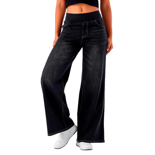 Gefomuofe Baggy Jeans Damen Stretch Wide Leg Jeans Damen Bequeme Hose Jeanshosen Weites Bein Jeans High Waist Stretch mit 4 Taschen Große Größen Weiter Beinschnitt Jeans Mit Gummizug von Gefomuofe