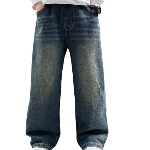 Gefomuofe Baggy Jeans Jungs Jeanshosen Straight Leg Denimhose mit Elastische Taille Kinder Weite Bein Jeans Y2k Streetwear Denim Hosen Loose Fit Casual Vintage Jeanshosen 4-15 Jahre von Gefomuofe