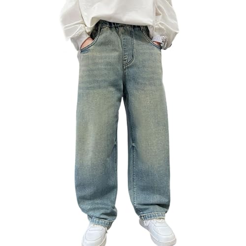 Gefomuofe Baggy Jeans Jungs Jeanshosen Straight Leg Denimhose mit Elastische Taille Kinder Weite Bein Jeans Y2k Streetwear Denim Hosen Loose Fit Casual Vintage Jeanshosen 4-15 Jahre von Gefomuofe