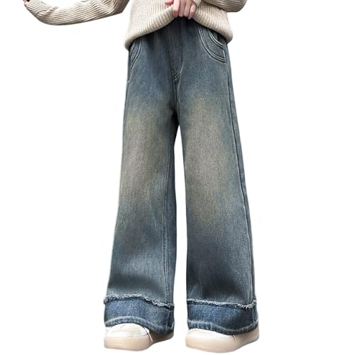 Gefomuofe Baggy Jeans Mädchen Weites Bein Jeanshose mit Gummizug Wide Leg Outdoorhose Breite Hose High Waist Freizeithose Pants Girls Y2k Vintage Hosen Loose Fit Pants für Kinder 5-17 Jahre von Gefomuofe