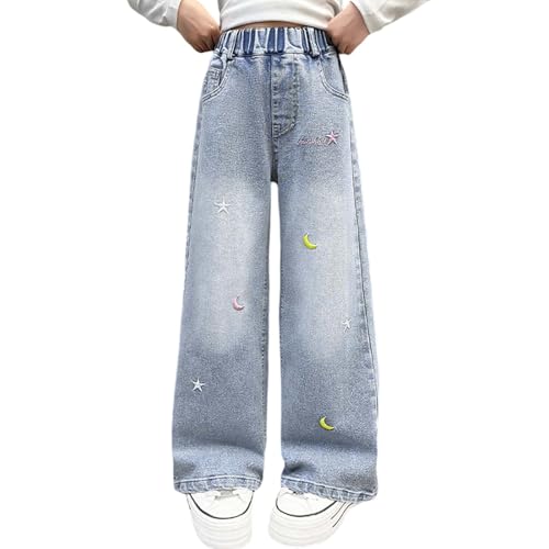 Gefomuofe Baggy Jeans Mädchen Weites Bein Jeanshose mit Gummizug Wide Leg Outdoorhose Breite Hose High Waist Freizeithose Pants Girls Y2k Vintage Hosen Loose Fit Pants für Kinder 5-17 Jahre von Gefomuofe