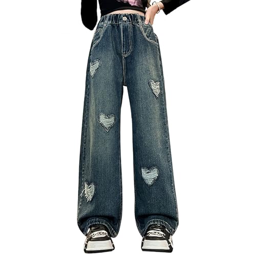 Gefomuofe Baggy Jeans Mädchen Wide Leg Jeanshose Weites Bein Outdoorhose Hohe Taille Y2k Hip Hop Cargohose FreizeithoseVintage Hosen Lässige Streetwear für Teenager Kinder 4-17 Jahre von Gefomuofe