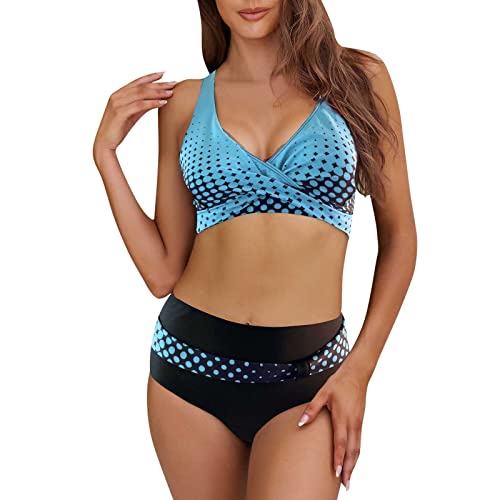 Gefomuofe Bikini Damen Zweiteiliger Badeanzug Triangel Breites Unterbrustband V Ausschnitt überkreuztes Blumenmuster Bikini Bademode Bauchkontrolle Bikini Sets Badebekleidung Bandeau von Gefomuofe