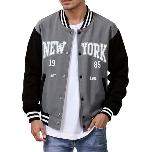 Gefomuofe Bomberjacke Herren Baseball Druckknopf Jacke Collagejacke Streetwear Bomberjacke Sportjacke Pilotenjacke Farbe Sweatjacke Arbeitskleidung Trainingsjacke von Gefomuofe