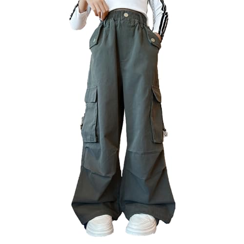 Gefomuofe Cargohose Kinder Mädchen Palazzo Cargo Hose Y2K Hip Hop Hose mit Gummibung Einfarbig Sporthose High Waist Freizeithose Baggy Jogginghose Parachute Pants Loose Fit 4-17 Jahre von Gefomuofe