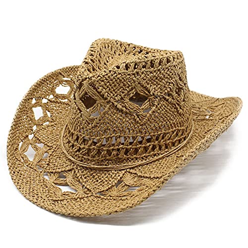 Gefomuofe Cowboy Strohhut Herren Damen Klassisch aufrollbare Krempe Fedora breite Krempe Braut Cowgirl weiß Hut Cowboyhüte Stroh Hohl Cowboyhut Date Mode Party Cowboy Hut von Gefomuofe