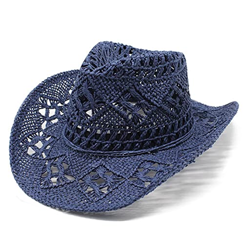 Gefomuofe Cowboy Strohhut Herren Damen Klassisch aufrollbare Krempe Fedora breite Krempe Braut Cowgirl weiß Hut Cowboyhüte Stroh Hohl Cowboyhut Date Mode Party Cowboy Hut von Gefomuofe