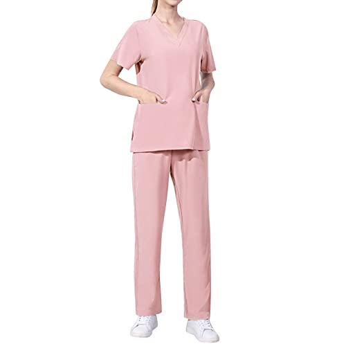 Gefomuofe Damen Arbeitsanzug Pflegeanzug Medizin Arzt Uniform Schlupfjacke Oberteil mit Hose Medizinische Berufsbekleidung Schlupfkasack + Schlupfhose Set Berufsbekleidung von Gefomuofe