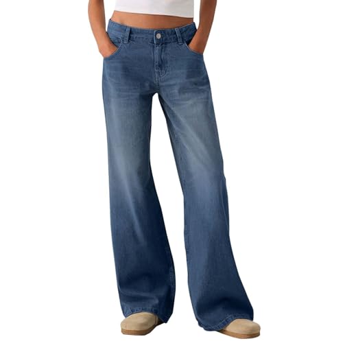 Gefomuofe Damen Baggy Jeans Wide Leg Jean Weites Bein Jeans Y2k Vintage Hose High Waist Stretch Jeans Damen Hosen Weiter Beinschnitt Jeans Hohe Taille Leicht Elegant Denim Hose von Gefomuofe