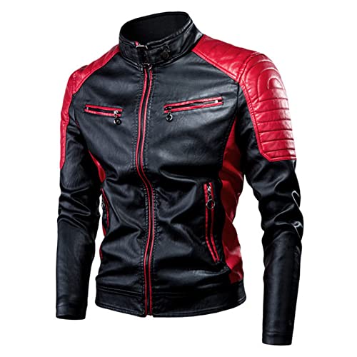 Gefomuofe Fleecejacke Herren Kunstleder Bikerjacke mit Stehkragen Bikerjacke Rindsleder Motorradjacke Protektorenjacke Bomberjacke Übergangsjacke Jacke Mäntel von Gefomuofe