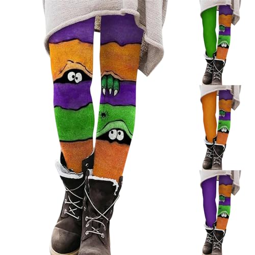 Gefomuofe Halloween Leggings Damen Geister Kürbis Schädel Fledermaus Sporthose Yogahosen Stretch Skinny Pants Strumpfhose Jogginghose Halloween Kostüm von Gefomuofe