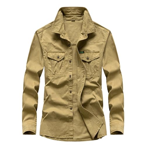 Gefomuofe Hemd Jacke Herren Rugged Flex Relaxed Fit Canvas Fleece-Lined Snap-Front Jac Work Utility Button Down Shirt Outdoor Langarm Hemd Atmungsaktiv Hemd von Gefomuofe