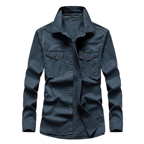 Gefomuofe Hemd Jacke Herren Rugged Flex Relaxed Fit Canvas Fleece-Lined Snap-Front Jac Work Utility Button Down Shirt Outdoor Langarm Hemd Atmungsaktiv Hemd von Gefomuofe