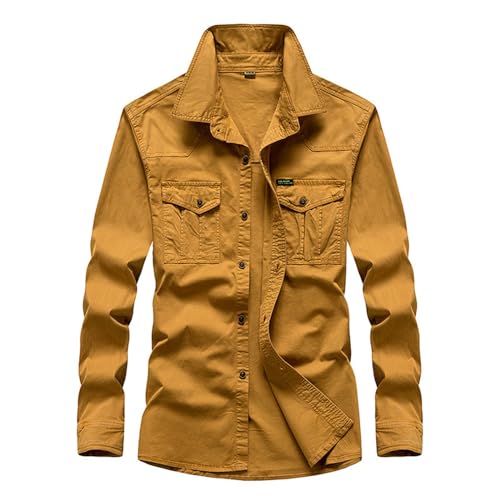 Gefomuofe Hemd Jacke Herren Rugged Flex Relaxed Fit Canvas Fleece-Lined Snap-Front Jac Work Utility Button Down Shirt Outdoor Langarm Hemd Atmungsaktiv Hemd von Gefomuofe