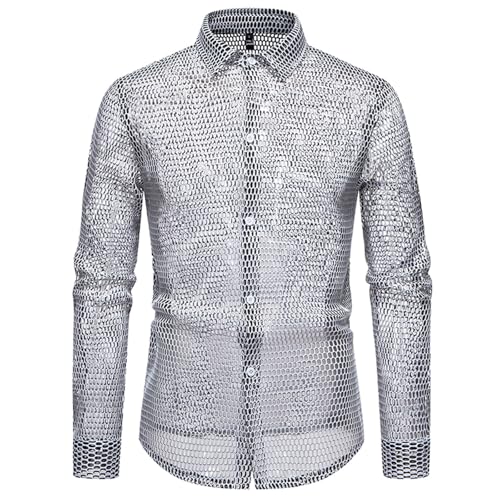 Gefomuofe Hemd Transparent Herren Langarm Muskel Netzshirt Atmungsaktiv Dünnes Netz Oberteile Sport Top Gym Clubwear Nachtclub Party Rave Tops Outfit von Gefomuofe
