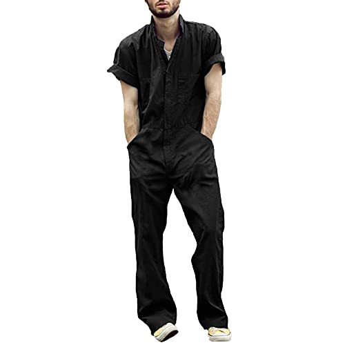 Gefomuofe Herren Arbeitsoveralls Revers Kurzarm Arbeitskleidung Reißverschluss Overalls Loose Fit Männer Jumpsuit Sportkleidung Leicht Arbeitsanzug Sommer Arbeitskombi von Gefomuofe