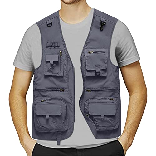 Gefomuofe Herren Arbeitsweste Ärmellose Sommer Ärmellos Jacke Frühlingsjacke Outdoor-Weste leicht Baumwolle Anglerweste Safari Weste Outdoor Klettern Camping Gilets Reporter Fotoweste Für Jagd Angeln von Gefomuofe