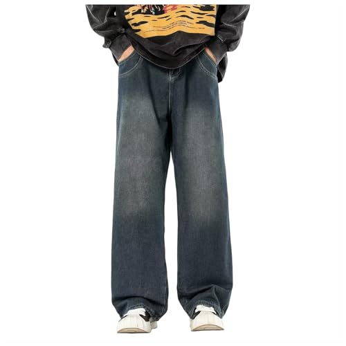 Gefomuofe Herren Baggy Jeans Y2k Vintage Straight Leg Denim Hosen Teenager Jungen Streetwear Hip Hop Hohe Taille Große Größe Hellblau von Gefomuofe