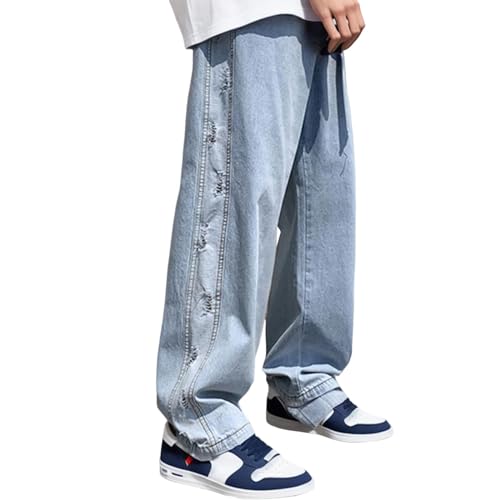 Gefomuofe Herren Baggy Jeans Y2k Jeanshose Vintage Straight Leg Denim Hosen Teenager Jungen Streetwear Hip Hop Jeans Hohe Taille Große Größe Hellblau Jeans von Gefomuofe