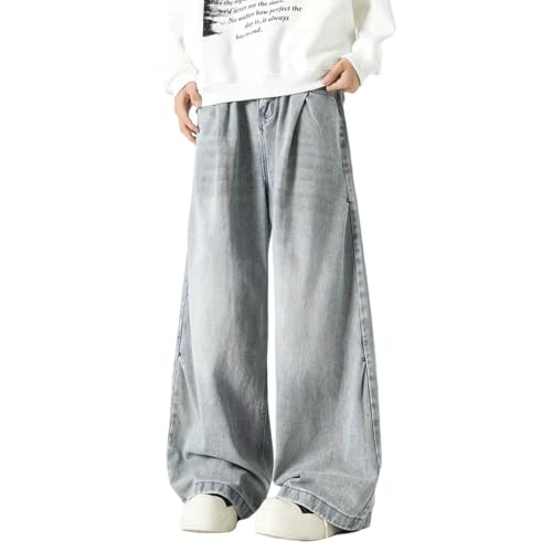 Gefomuofe Herren Baggy Jeans Y2k Jeanshose Vintage Straight Leg Denim Hosen Teenager Jungen Streetwear Hip Hop Jeans Hohe Taille Große Größe Hellblau Jeans von Gefomuofe