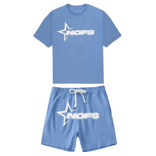 Gefomuofe Herren Baggy Tracksuit NOFS Trainingsanzug Buchstaben Druck Lose Sommer Outfit 2-teiliges Set mit Tshirts und Kurze Hose Y2K Hip Hop Streetwear Activewear Jogginganzug von Gefomuofe