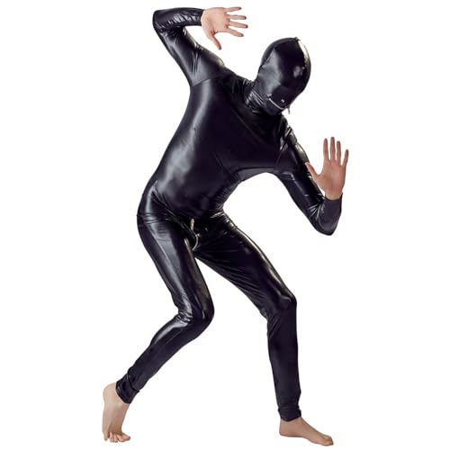 Gefomuofe Herren Glänzendes Lackleder Catsuit Latex Männliche Kleidung Ganzkörper-Men Design Erotik Latex Eng Zipper Jumpsuit Gummi Kleidung mit Schrittgurt Zip von Gefomuofe