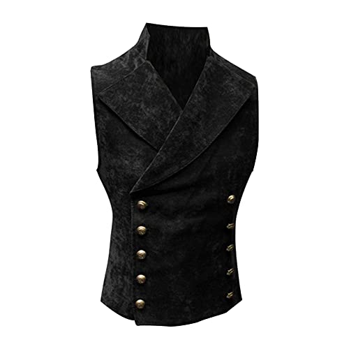 Gefomuofe Herren Gothic Steampunk Revers Weste Retro Baumwolle V-Ausschnitt Einfarbige Elegant Westen Business Party WesteVintage Stehkragen Einfarbig Button Down Weste Anzugweste von Gefomuofe