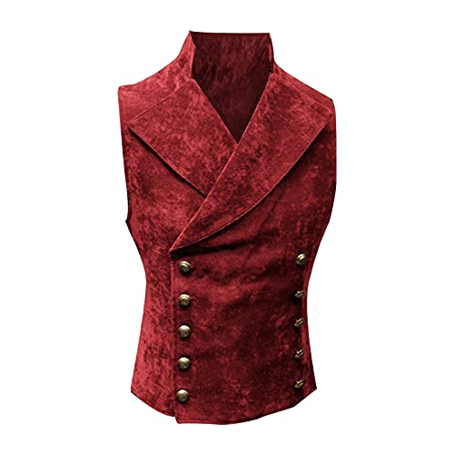 Gefomuofe Herren Gothic Steampunk Revers Weste Retro Baumwolle V-Ausschnitt Einfarbige Elegant Westen Business Party WesteVintage Stehkragen Einfarbig Button Down Weste Anzugweste von Gefomuofe