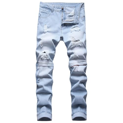 Gefomuofe Herren Jeans Slim Fit Stretch Jeanshose Design der Neuen Saison Hochwertige Jeans Hose für Männer Ripped Hellblaue Jeans Straight Leg Slim Fit Jeans von Gefomuofe