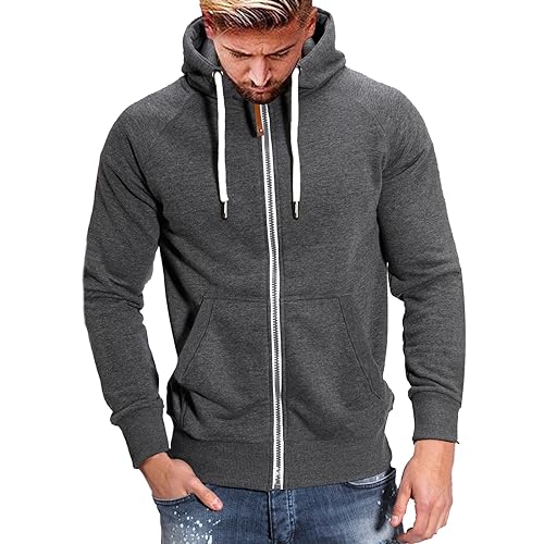 Gefomuofe Herren Kapuzenpullover Zipper Hoodie Herren Kapuzenjacke Sweatjacke mit Reißverschluss Kordelzug Casual Sport Jacke Herbst Winter Sweatshirt von Gefomuofe