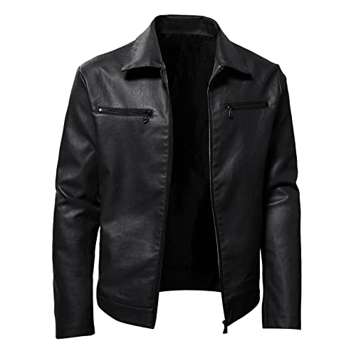 Gefomuofe Herren Lederjacke PU Leder Mäntel Slim Fit Lederjacke Herren Lederweste Leichte Übergangsjacke Biker-Jacke Lederjacke Herren Kunstleder Lederjacke mit Revers und Reißverschluss für Männer von Gefomuofe