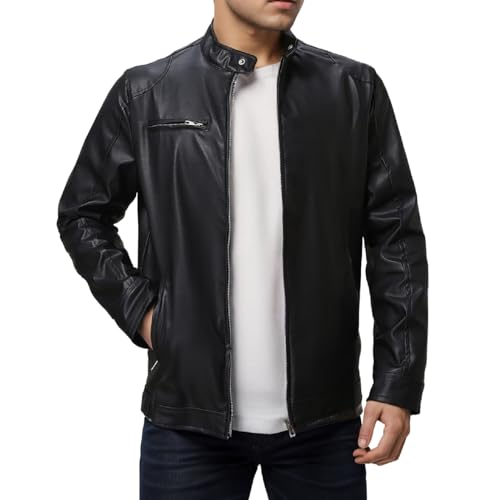Gefomuofe Herren Lederjacke Übergangsjacke Bomberjacke Collegejacke Lederjacke Warm Mantel Windjacke Mäntel Jacken Klassisch Weich Stehkragen Tasche Schwarze Jeansjacke von Gefomuofe