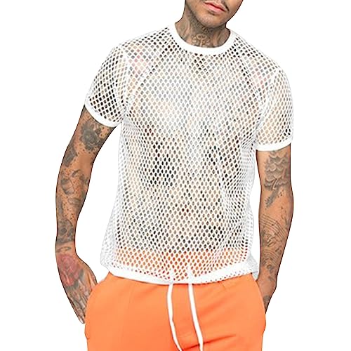 Gefomuofe Herren Mesh Shirt Transparent Langarm Netz Unterhemd Herren Hemd Transparent Freizeithemd Männer Langarm Mesh Oberteile Rundkragen Tops Unterhemd Untershirt Netzhemd Clubwear von Gefomuofe