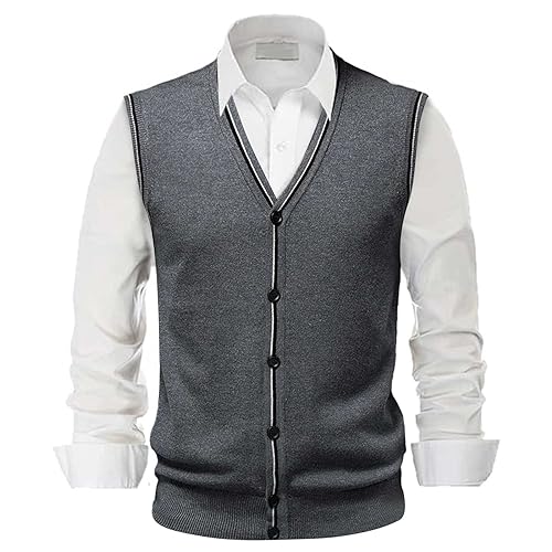 Gefomuofe Herren Pullunder Weste Kariert Ärmellose Strickweste V-Ausschnitt aus Baumwolle Winter Pullunder Pullover für Männer Ärmelloser Pullover mit V-Ausschnitt aus Woll Strickweste Slim Fit von Gefomuofe