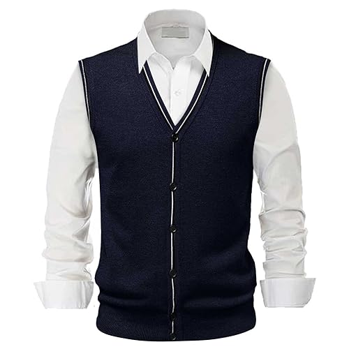 Gefomuofe Herren Pullunder Weste Kariert Ärmellose Strickweste V-Ausschnitt aus Baumwolle Winter Pullunder Pullover für Männer Ärmelloser Pullover mit V-Ausschnitt aus Woll Strickweste Slim Fit von Gefomuofe