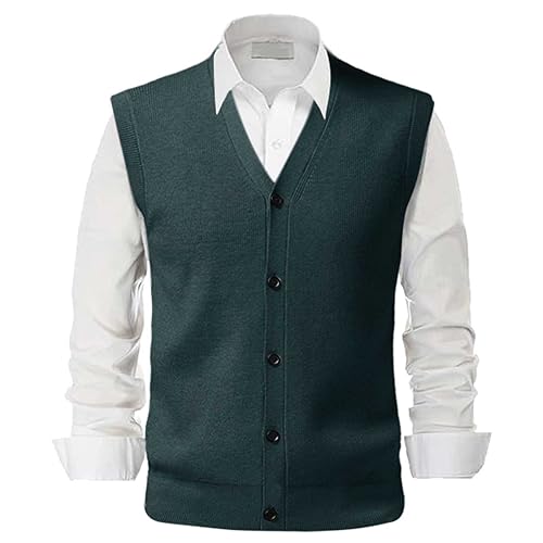 Gefomuofe Herren Pullunder Weste Kariert Ärmellose Strickweste V-Ausschnitt aus Baumwolle Winter Pullunder Pullover für Männer Ärmelloser Pullover mit V-Ausschnitt aus Woll Strickweste Slim Fit von Gefomuofe