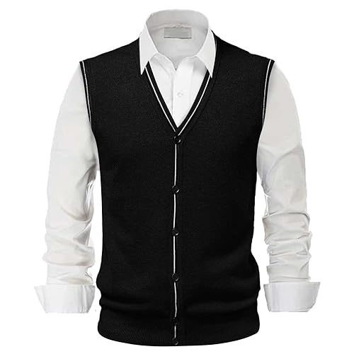 Gefomuofe Herren Pullunder Weste Kariert Ärmellose Strickweste V-Ausschnitt aus Baumwolle Winter Pullunder Pullover für Männer Ärmelloser Pullover mit V-Ausschnitt aus Woll Strickweste Slim Fit von Gefomuofe