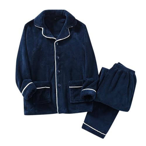 Gefomuofe Herren Pyjama-Set Flecce Schlafanzüge Set Wärmer Pyjama Flanell Set Schlafanzugset Winter Extra Warm Schlafanzug Herren lang Flanell Sleepwear Flauschige mit Knopfleiste Herren Pyjama-Set von Gefomuofe