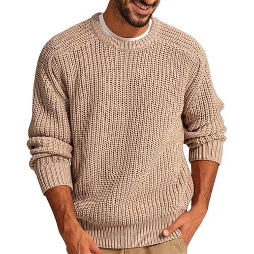 Gefomuofe Herren Rundhals Strickpullover Grobstrick Pulli Sweater Rollkragen Regular Fit Rollkragenpullover Casual Basic Strick Langarm Pullover Sweater Oversize Winter Sport Arbeitspullover von Gefomuofe