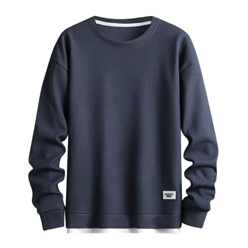 Gefomuofe Herren Sweatshirt Pullover Sweater Pulli Langarmshirt Waffel Pullover Thermopullover Pullover Locker Casual Streetwear Langarmshirt Sweatshirts ohne Kapuze Bluse Tops von Gefomuofe